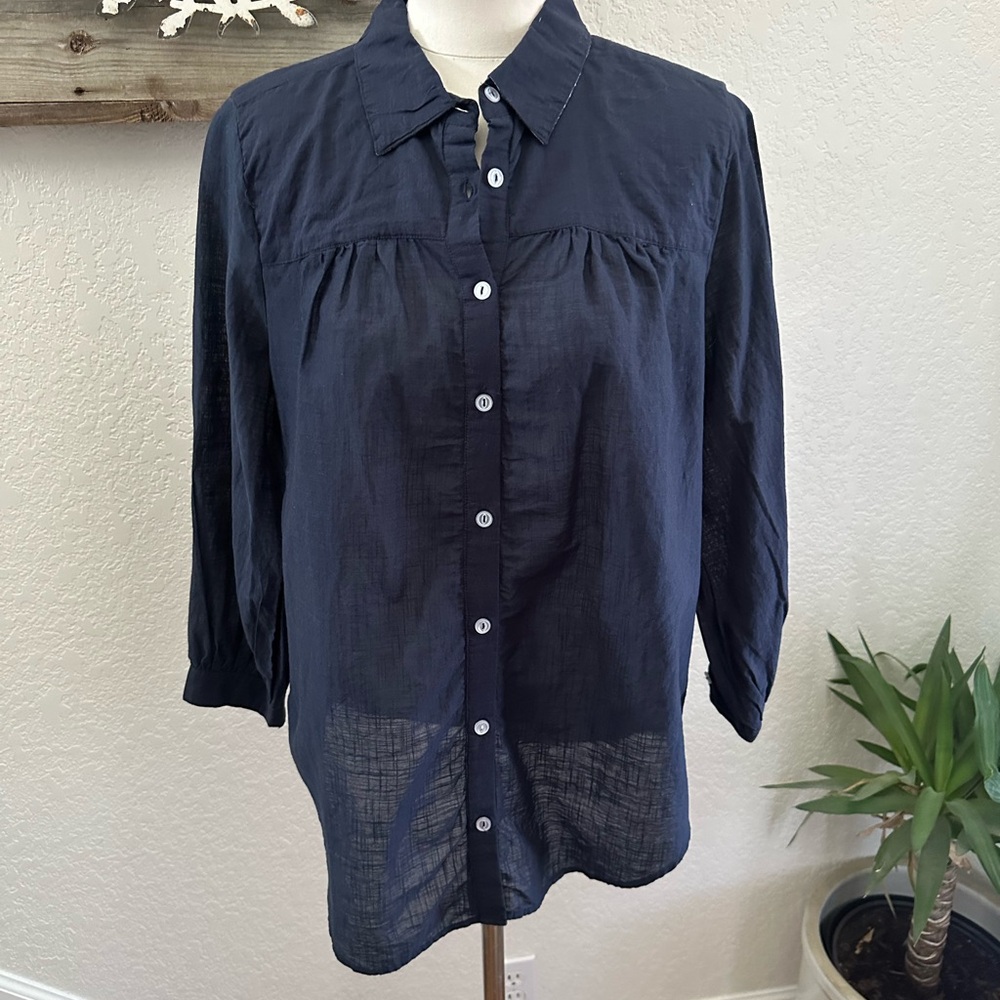 Evereve Michael‎ Stars Robyn Women's Navy Button-Up Blouse 100% cotton M NWT